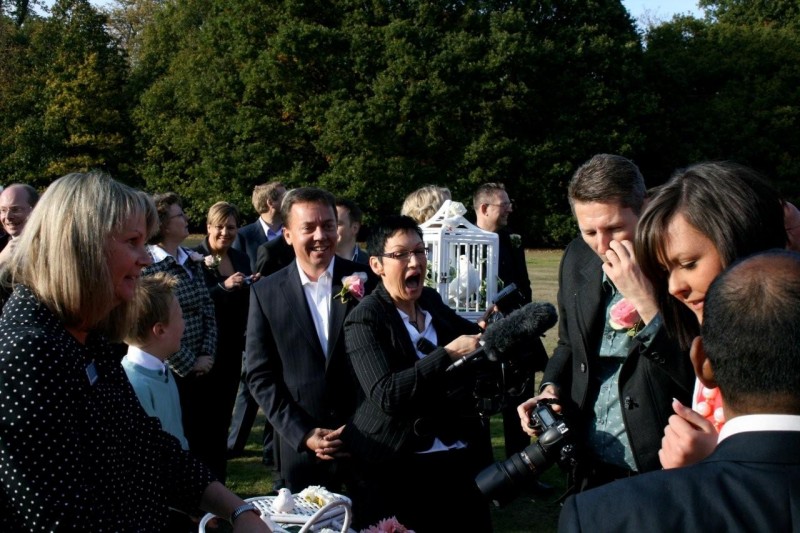 Image of Wedding Videographer filming Civil Partnership Ceremony at Theobalds Park